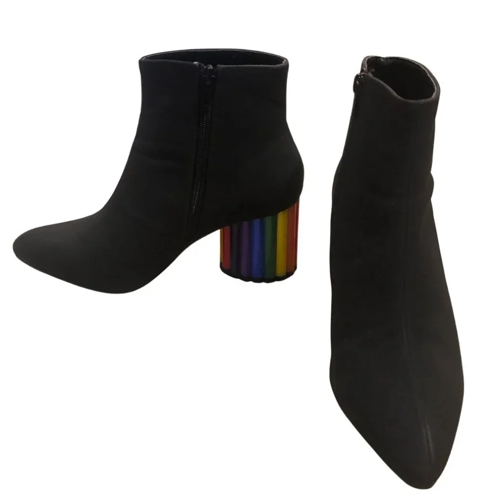 Yru RARE Rainbow Road Black Booties pride festival clubwear size 7 - Picture 8 of 13